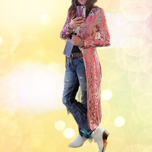 Elegant Pink and Cream Sequined Long Duster